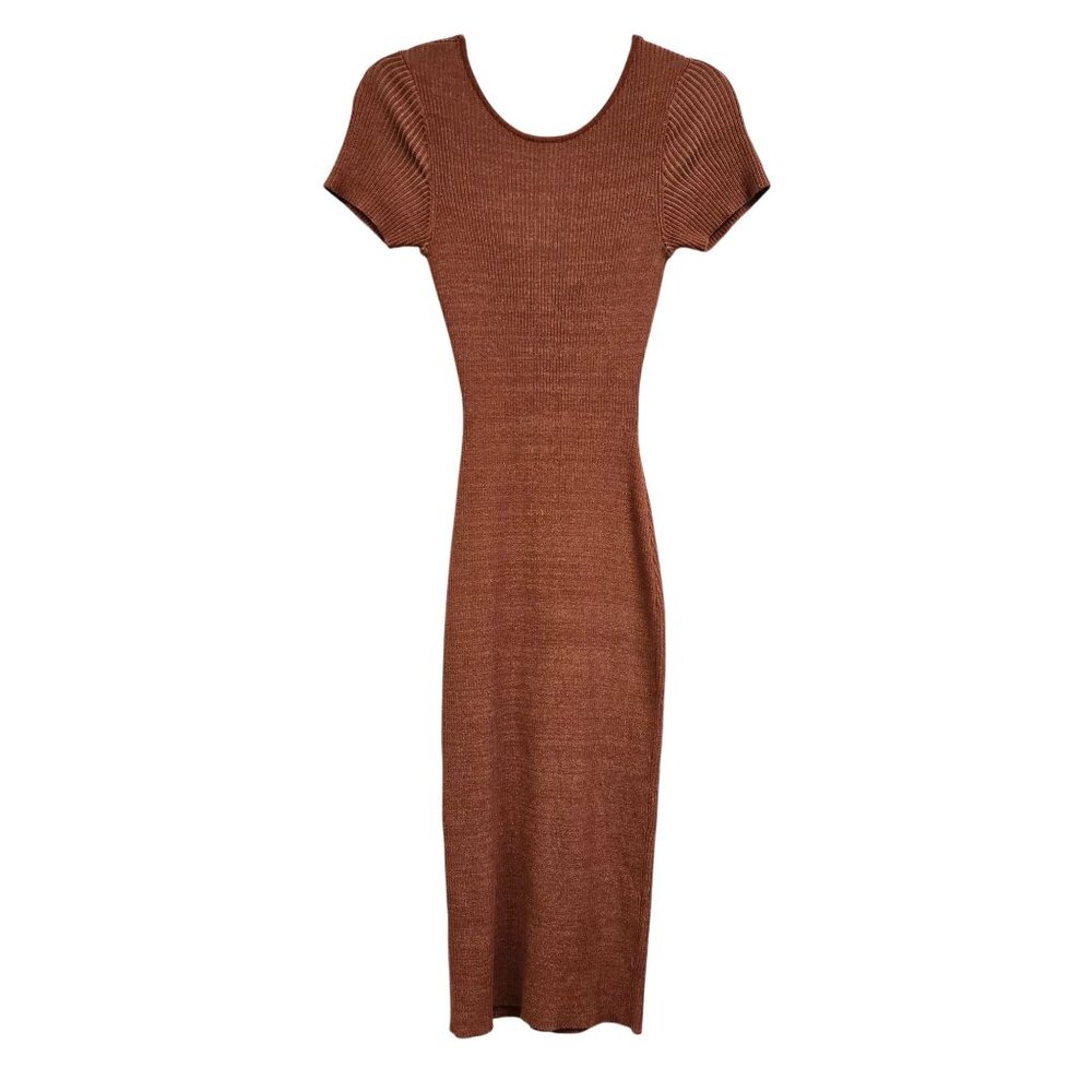 Naadam Women's XS Bodycon Reversible Ribbed Cotton Cashmere Blend Midi Dress Bri